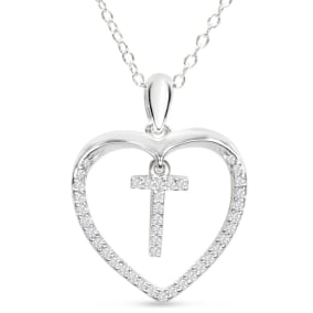 Letter T 1/5ct Diamond Initial Necklace In Sterling Silver, 16 Inches