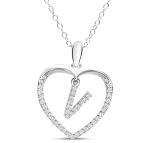 Diamond Initial Necklace; Initial Diamond Necklace In Sterling Silver