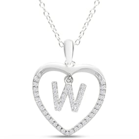 Letter W 1/5ct Diamond Initial Necklace In Sterling Silver, 16 Inches