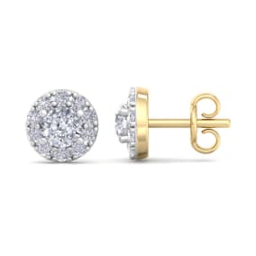 1/4ct Natural Diamond Stud Earrings With Pave Natural Diamonds in Yellow Gold
