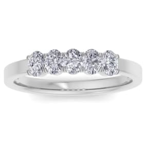 1/2 Carat Oval Diamond Band Ring In 14 Karat White Gold