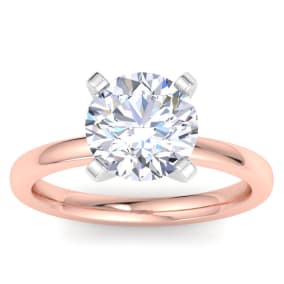 3 Carat Round Lab Grown Diamond Solitaire Engagement Ring In 14K Rose Gold