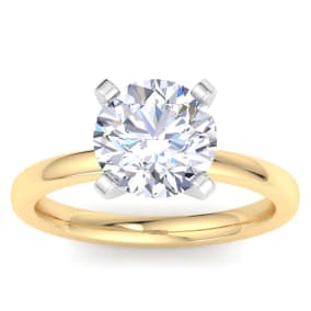 3 Carat Round Shape Lab Grown Diamond Ring In 14K Yellow Gold, Solitaire