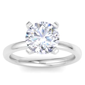 3 Carat Round Shape Lab Grown Diamond Ring In 14K White Gold, Solitaire