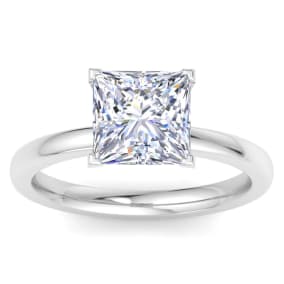 3 Carat Princess Cut Lab Grown Diamond Ring In 14K White Gold, Solitaire