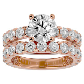 5 Carat Round Lab Grown Diamond Bridal Set In 14 Karat Rose Gold