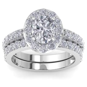3 1/4 Carat Oval Shape Halo Lab Grown Diamond Bridal Set In 14K White Gold