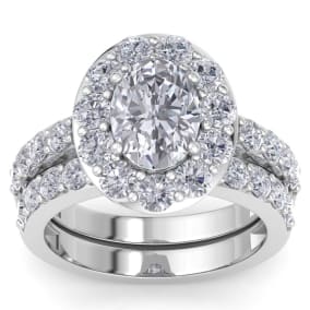 4 1/4 Carat Oval Shape Halo Lab Grown Diamond Bridal Set In 14K White Gold