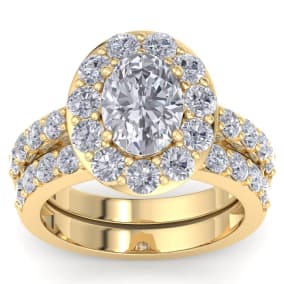 4 1/4 Carat Oval Shape Halo Lab Grown Diamond Bridal Set In 14K Yellow Gold