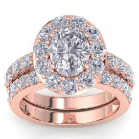 4 1/4 Carat Oval Shape Halo Lab Grown Diamond Bridal Set In 14K Rose Gold