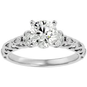 1 3/4 Carat Vintage Lab Grown Diamond Engagement Ring In 14 Karat White Gold