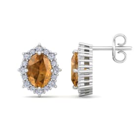 Citrine Earrings: 2 Carat Citrine and Diamond Earrings