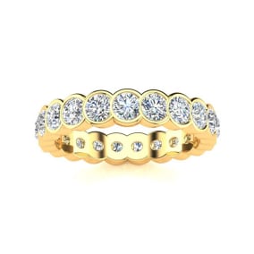 1 1/3 Carat Round Diamond Bezel Set Eternity Ring In 14 Karat Yellow Gold, Ring Size 4.5