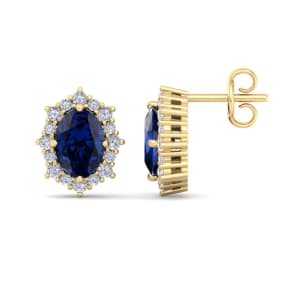 2 1/2 Carat Oval Shape Sapphire and Diamond Earrings In 14K Yellow Gold