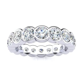 1 3/4 Carat Round Diamond Bezel Set Eternity Ring In 14 Karat White Gold, Ring Size 4