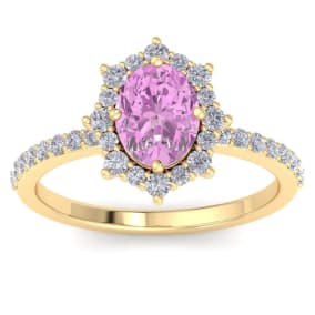 2 Carat Oval Shape Pink Topaz and Diamond Ring In 14K Yellow Gold
