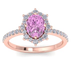 Pink Topaz Ring: 2 Carat Pink Topaz and Diamond Ring
