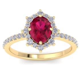 2 Carat Oval Shape Ruby and Diamond Ring In 14K Yellow Gold