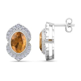 Citrine Earrings: 2 Carat Citrine and Diamond Earrings