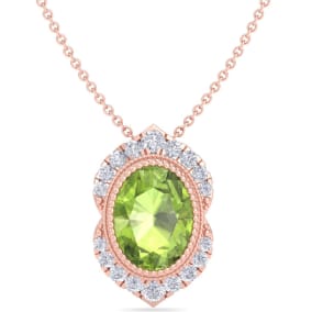 Peridot Necklace: 1 3/4 Carat Peridot and Diamond Necklace