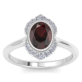 Garnet Ring: 2 Carat Garnet and Diamond Ring