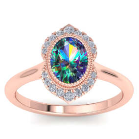 1-3/4 Carat Oval Shape Mystic Topaz Ring and Diamond Halo In 14 Karat Rose Gold