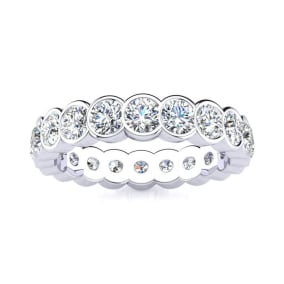 2 1/4 Carat Round Diamond Bezel Set Eternity Ring In Platinum, Ring Size 4