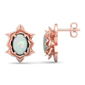 1-1/2 Carat Oval Shape Opal Stud Earrings In 14K Rose Gold
