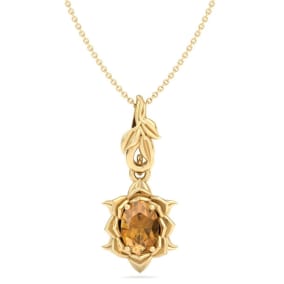 3/4 Carat Oval Shape Citrine Ornate Necklace In 14K Yellow Gold