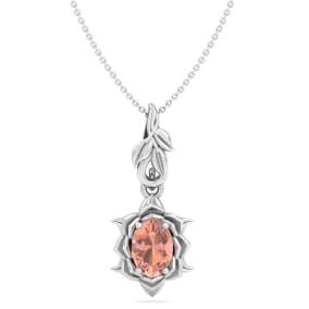 3/4 Carat Oval Shape Morganite Necklace Ornate Design In 14K White Gold With 18 Inch Chain