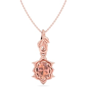 3/4 Carat Oval Shape Morganite Necklace Ornate Design In 14K Rose Gold With 18 Inch Chain