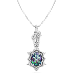 1 Carat Oval Shape Mystic Topaz Necklace In 14 Karat White Gold, 18 Inches