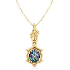 1 Carat Oval Shape Mystic Topaz Necklace In 14 Karat Yellow Gold, 18 Inches