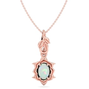 3/4 Carat Oval Shape Opal Ornate Necklace In 14K Rose Gold