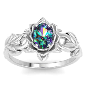 1 Carat Oval Shape Mystic Topaz Ring In 14 Karat White Gold