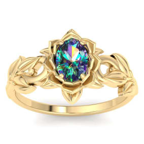 1 Carat Oval Shape Mystic Topaz Ring In 14 Karat Yellow Gold