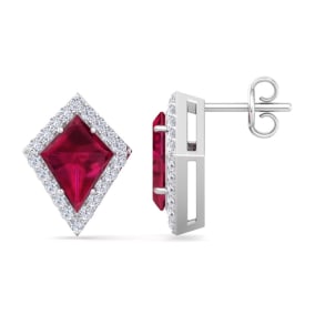Ruby Earrings: 2 1/5 Carat Ruby and Diamond Earrings
