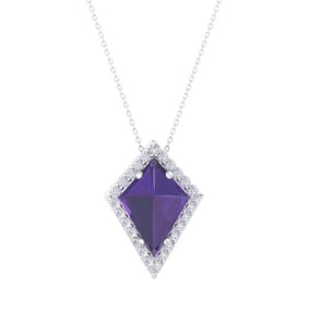 1 3/4 Carat Kite Shape Amethyst and Diamond Necklace In 14K White Gold