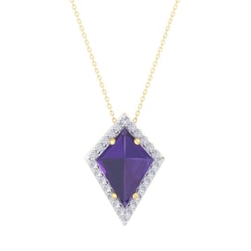 1 3/4 Carat Kite Shape Amethyst and Diamond Necklace In 14K Yellow Gold
