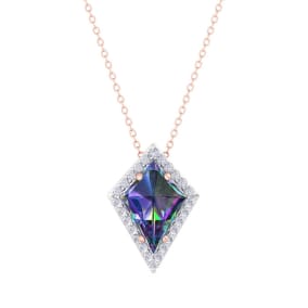 1-3/4 Carat Kite Shape Mystic Topaz Necklace And Diamond Halo In 14 Karat White Gold, 18 Inches