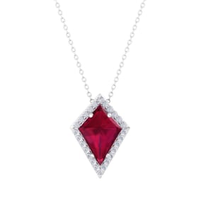 1 3/4 Carat Kite Shape Ruby and Diamond Necklace In 14K White Gold