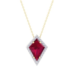1 3/4 Carat Kite Shape Ruby and Diamond Necklace In 14K Yellow Gold