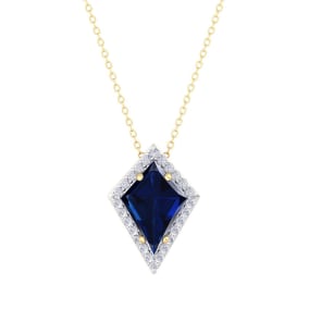 1 3/4 Carat Kite Shape Sapphire and Diamond Necklace In 14K Yellow Gold