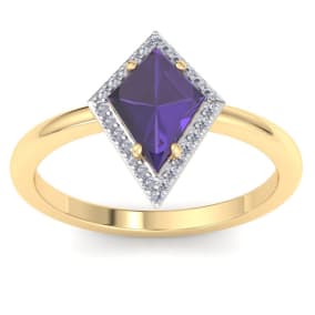 1 3/4 Carat Kite Shape Amethyst and Diamond Ring In 14K Yellow Gold