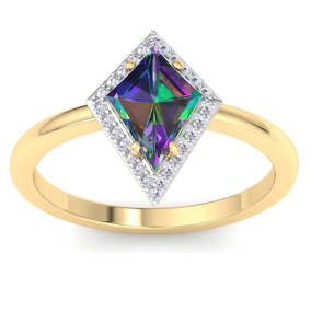 1-3/4 Carat Kite Shape Mystic Topaz ring With Diamond Halo In 14 Karat Yellow Gold