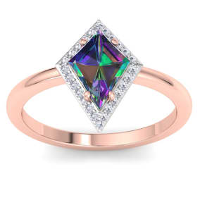 1-3/4 Carat Kite Shape Mystic Topaz ring With Diamond Halo In 14 Karat Rose Gold