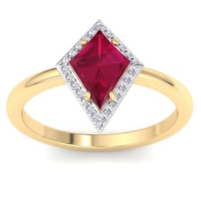 1 3/4 Carat Kite Shape Ruby and Diamond Ring In 14K Yellow Gold