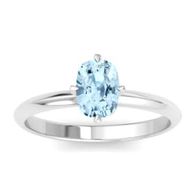 1 Carat Antique Cushion Shape Aquamarine Ring In 14K White Gold