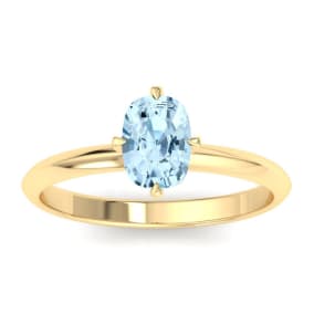 1 Carat Antique Cushion Shape Aquamarine Ring In 14K Yellow Gold