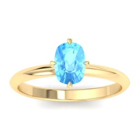 1 Carat Antique Cushion Shape Blue Topaz Ring In 14K Yellow Gold